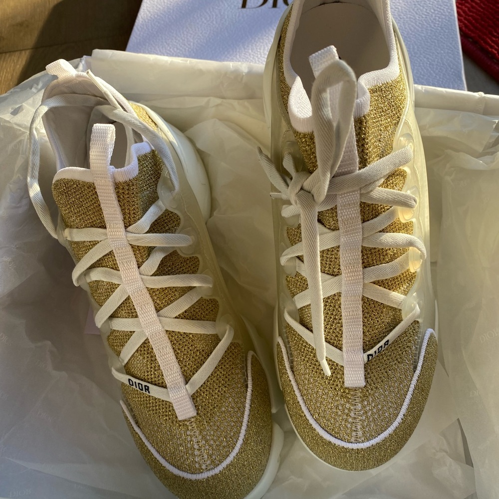 DIOR D-Connect Gold-Tone Laminated Mesh High Top Sneakers